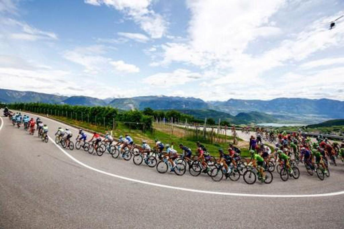 The peloton rides during the 16th stage of the 99th Giro d'Italia, Tour of Italy, from Bressanone / Brixen to Andalo on May 24, 2016. Dutchman Steven Kruijswijk moved closer to a history-making Giro d'Italia triumph Tuesday after stretching his lead over Esteban Chaves and Vincenzo Nibali in a thrilling 16th stage won by Alejandro Valverde.  / AFP PHOTO / LUK BENIES