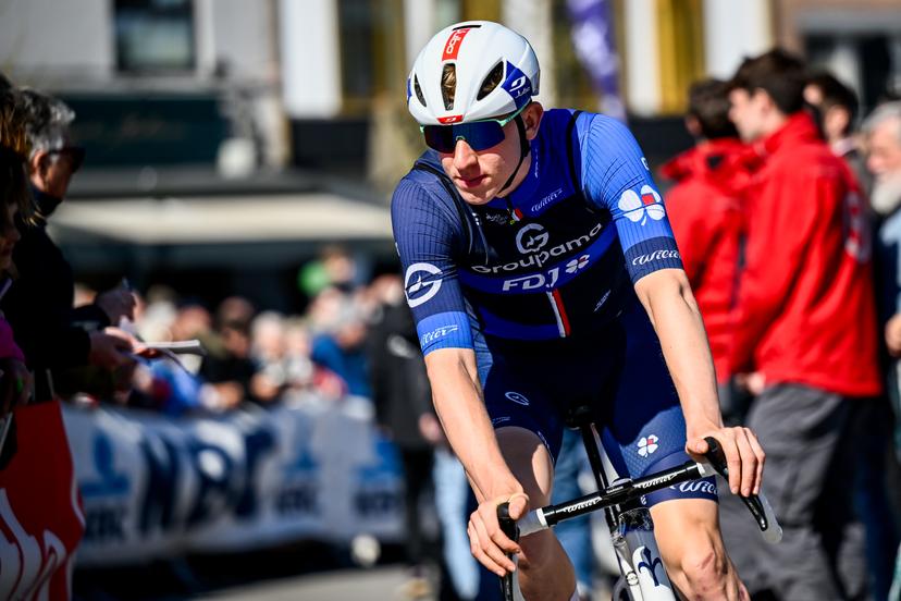 British Lewis Askey of Groupama-FDJ pictured at the start of the men elite race of the 'Dwars Door Vlaanderen' cycling event, 184,2km from Roeselare to Waregem, Wednesday 02 April 2025. BELGA PHOTO DIRK WAEM