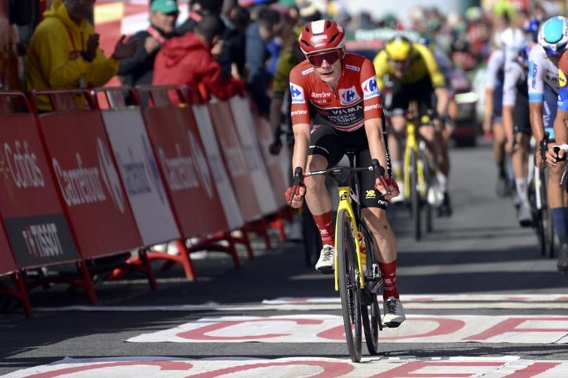 Team Visma-Lease a bike's Danish rider Jonas Vingegaard crosses the finish line of the sixth stage of La Vuelta a Espana cycling tour, a 170 km race between Olot and Pal, in Andorra, on August 28, 2025.    Josep LAGO / AFP