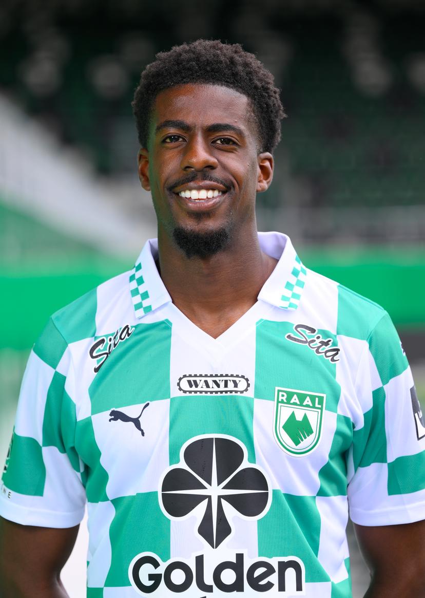 RAAL's Jordi Baininwa Liongola poses for a portrait picture at the 2025-2026 season photoshoot of Belgian Jupiler Pro League team RAAL La Louviere, Monday 21 July 2025 in La Louviere. BELGA PHOTO JOHN THYS