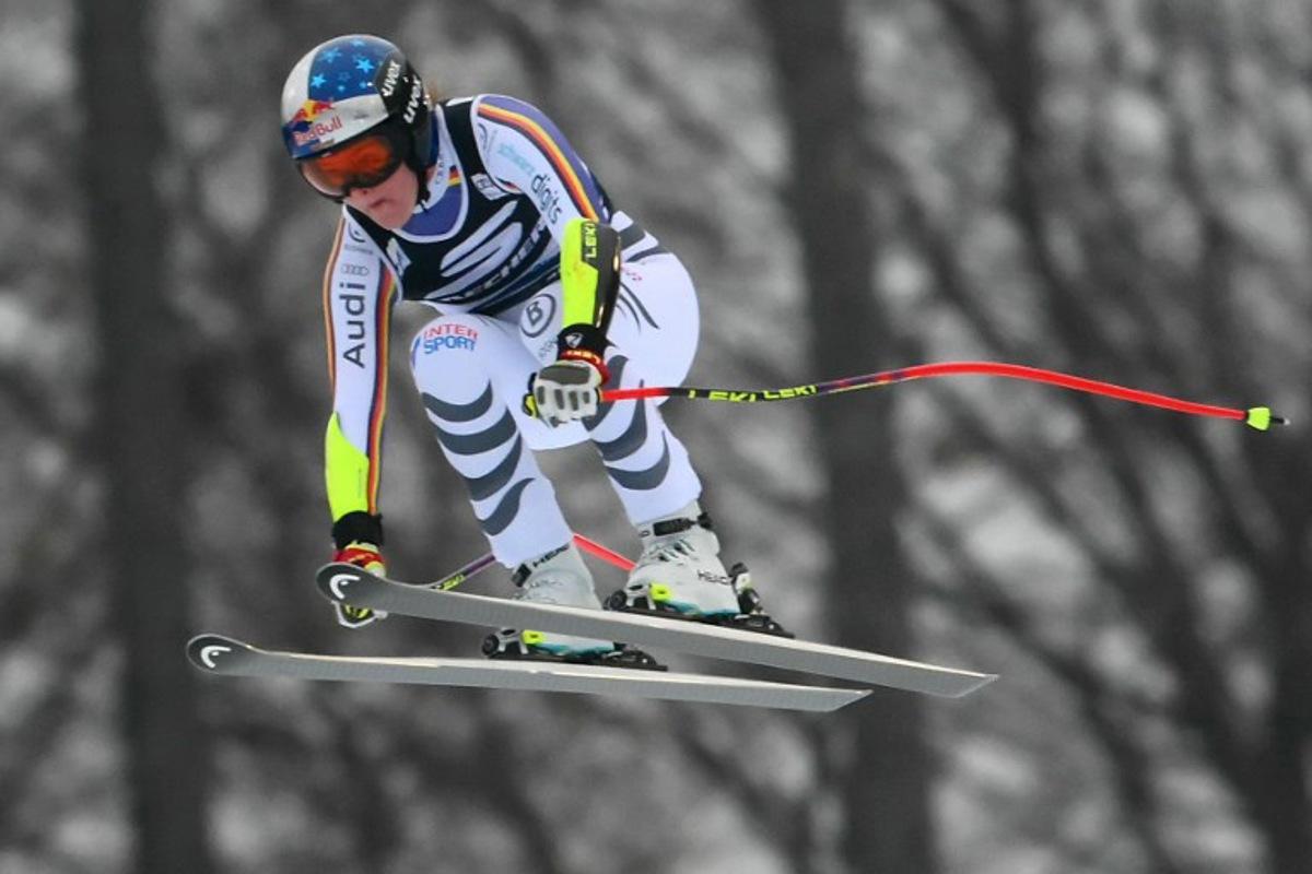 Germany's Emma Aicher competes during the Women's Super G event of FIS Alpine Skiing World Cup in Tarvisio, Italy on January 18, 2026.  Marco BERTORELLO / AFP