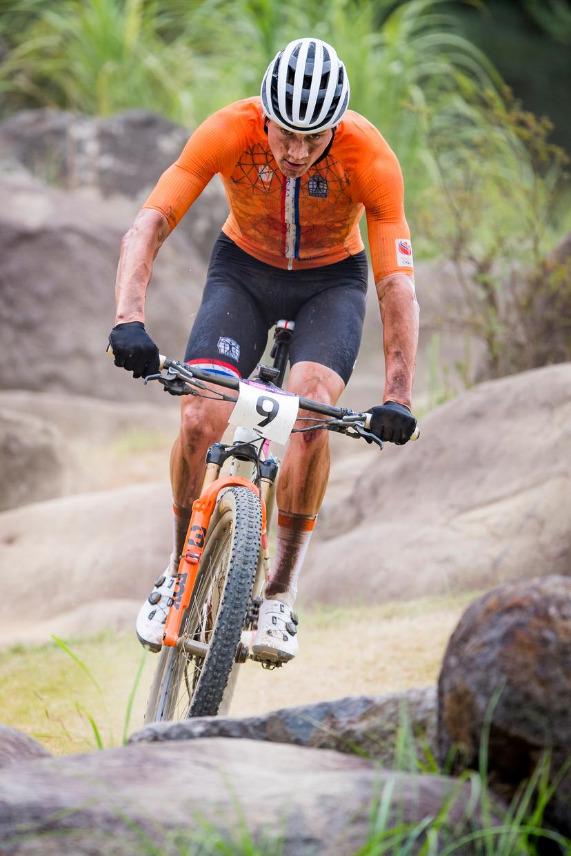 Dutch Mathieu Van der Poel pictured in action during the men final race of the Mountainbike Cross-Country (VTT) event on the Izu track, on the fourth day of the 'Tokyo 2020 Olympic Games' in Tokyo, Japan on Monday 26 July 2021. The postponed 2020 Summer Olympics are taking place from 23 July to 8 August 2021. BELGA PHOTO JASPER JACOBS