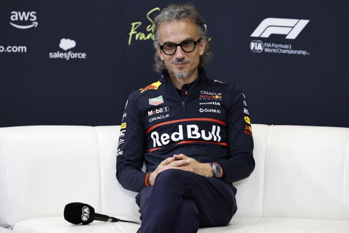 Newly appointed Red Bull team principal Laurent Mekies attends a press conference after the first practice session ahead of the Formula One Belgian Grand Prix at the Spa-Francorchamps circuit in Spa, on July 25, 2025.  SIMON WOHLFAHRT / AFP