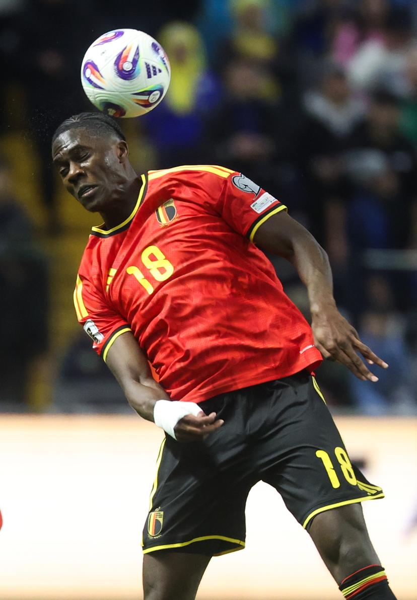 Belgium's Amadou Onana pictured in action during a soccer game between Kazakhstan and Belgium's Red Devils, Saturday 15 November 2025 in Astana, Kazakhstan, qualification game 7/8 for the 2026 FIFA World Cup. BELGA PHOTO VIRGINIE LEFOUR