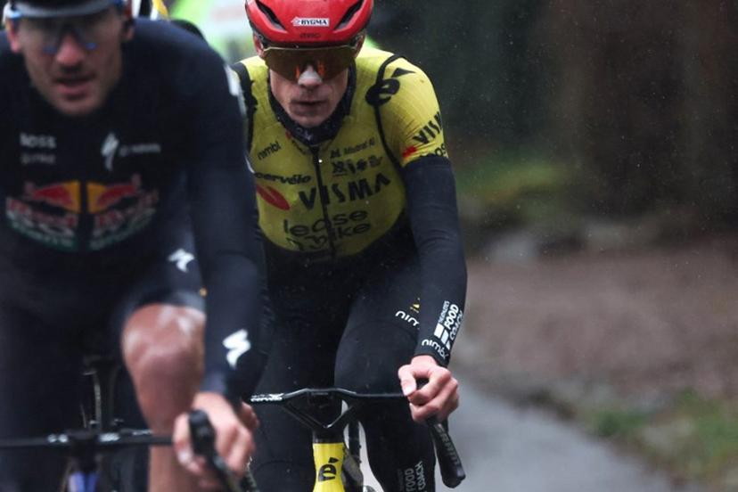 Team Visma - Lease a Bike's Danish rider Jonas Vingegaard cycles in a breakaway during the 4th stage of the Paris-Nice cycling race, 195 km between Bourges and Uchon, on March 11, 2026.  Anne-Christine POUJOULAT / AFP