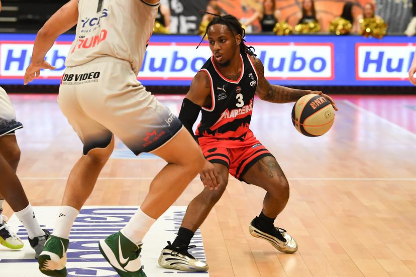 Spirou's Christopher Lykes pictured in action during a basketball match between Limburg United and Spirou Charleroi, Wednesday 12 March 2025 in Hasselt, on day 25 of the 'BNXT League' first division basket championship. BELGA PHOTO JILL DELSAUX