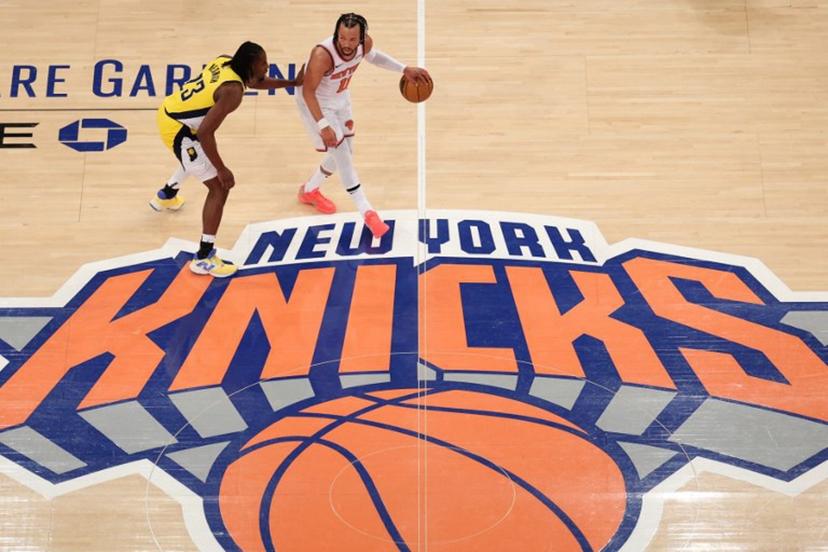 The Knicks' point guard #11 Jalen Brunson dribbles the ball under pressure from the Pacers' small forward #23 Aaron Nesmith during Game Five of the Eastern Conference Finals of the 2025 NBA Playoffs between the New York Knicks and the Indiana Pacers at Madison Square Garden in New York on May 29, 2025.  CHARLY TRIBALLEAU / AFP