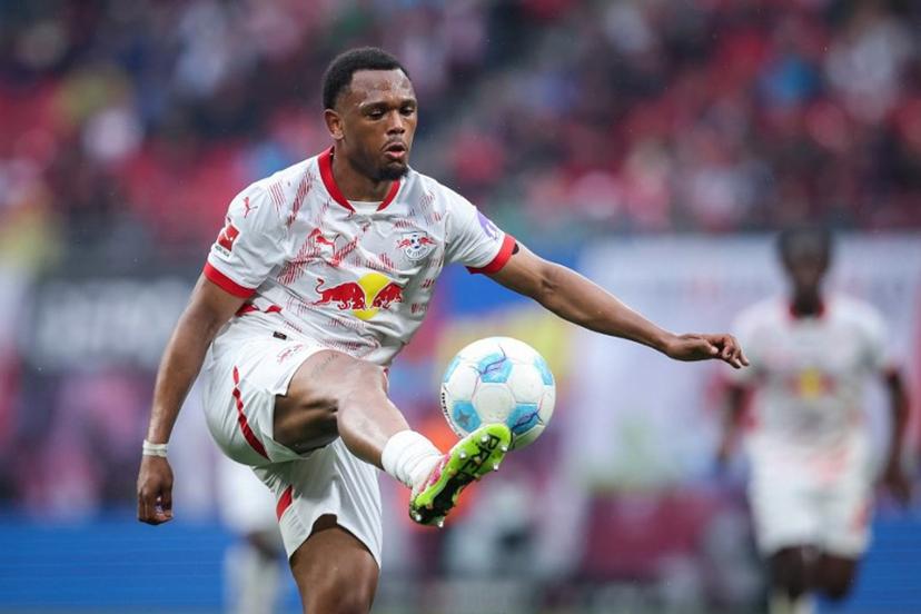 Leipzig's Belgian forward #11 Lois Openda plays the ball during the German first division Bundesliga football match between RB Leipzig and FC Bayern Munich in Leipzig, eastern Germany on May 3, 2025.  Ronny Hartmann / AFP