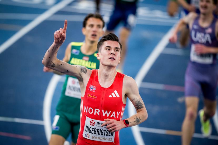 Norwegian Jakob Ingebrigtsen pictured in action during the men's 3000m steeple, at the World Athletics Indoor Championships, in Nanjing, China, Saturday 22 March 2025. The championships take place from 21 to 23 March. BELGA PHOTO JASPER JACOBS