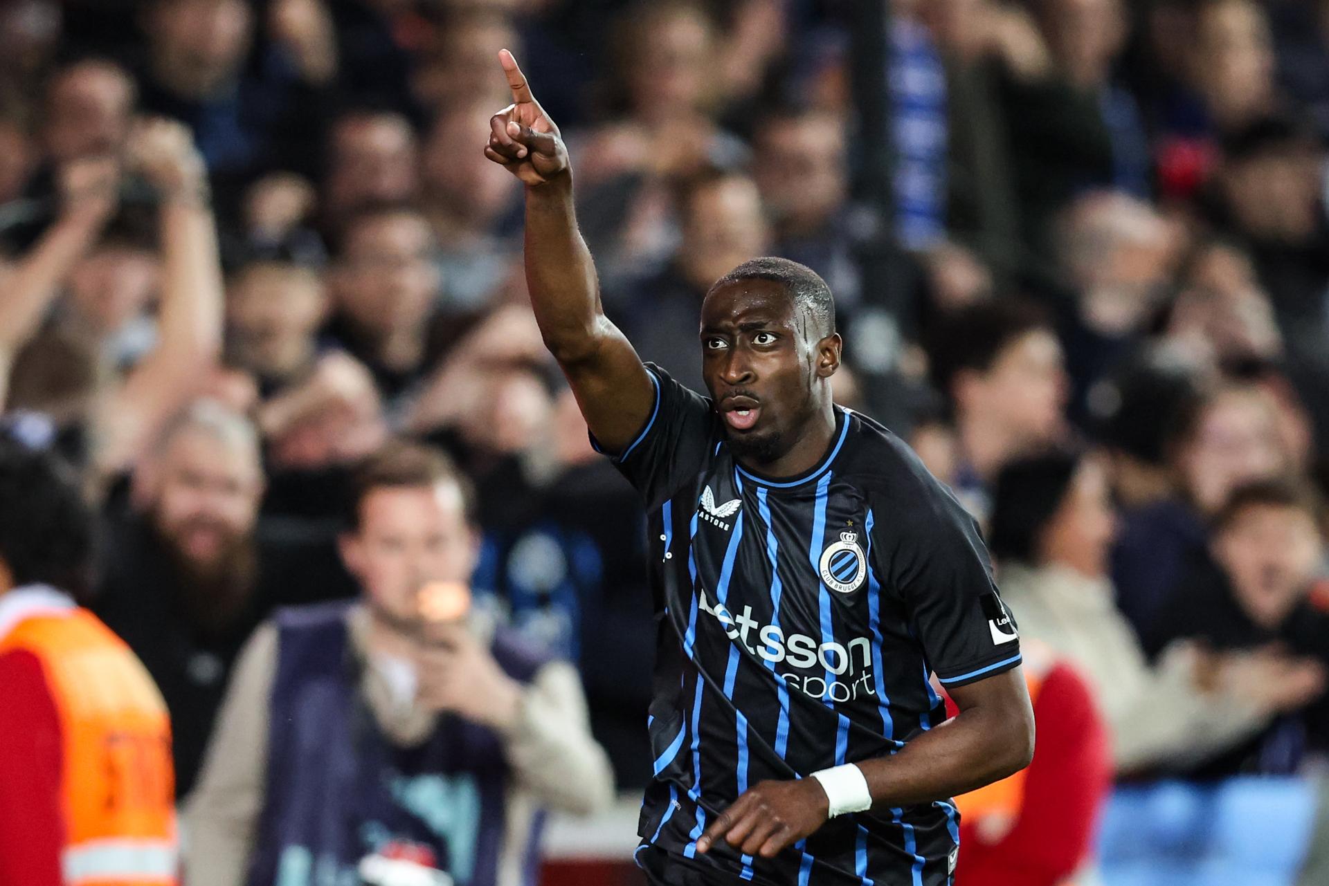 Club's Carlos Forbs celebrates after scoring during a soccer match between Club Brugge and KV Mechelen, Wednesday 22 April 2026 in Brugge, on day four of the Champion's Play-off of the 2025-2026 'Jupiler Pro League' first division of the Belgian championship. BELGA PHOTO BRUNO FAHY