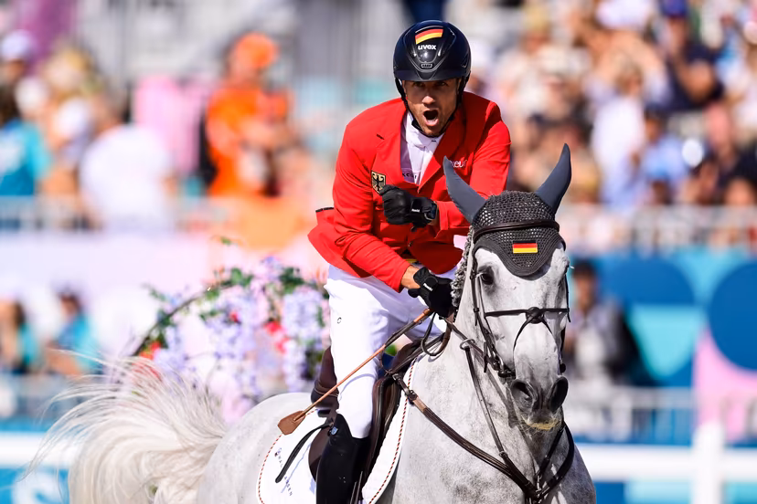 German rider Christian Kukuk reacts during the Equestrian Mixed Individual Jumping final at the Paris 2024 Olympic Games, on Tuesday 06 August 2024 in Paris, France. The Games of the XXXIII Olympiad are taking place in Paris from 26 July to 11 August. The Belgian delegation counts 165 athletes competing in 21 sports. BELGA PHOTO DIRK WAEM
