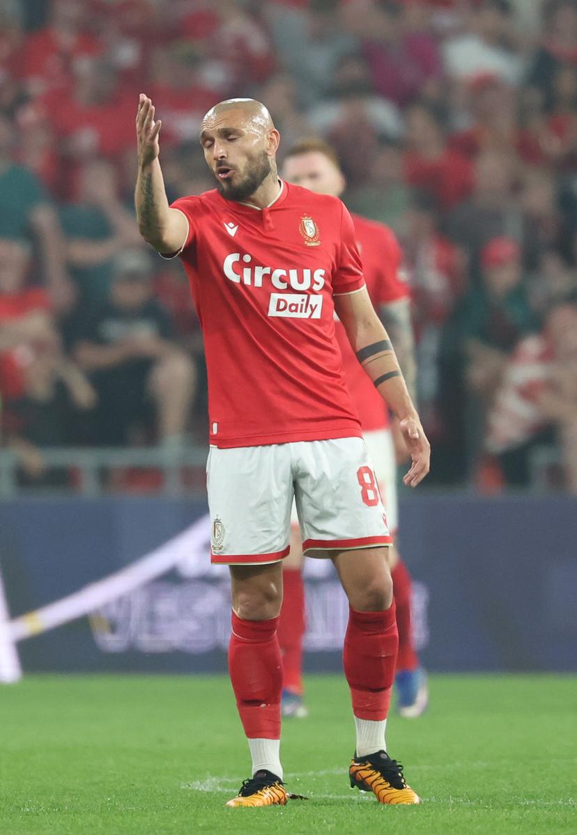 Standard's Teddy Teuma looks dejected during a soccer match between Standard de Liege and Sporting Charleroi, Saturday 23 May 2026 in Liege, on the last day of the Europe Play-offs of the 2025-2026 'Jupiler Pro League' first division of the Belgian championship. BELGA PHOTO VIRGINIE LEFOUR