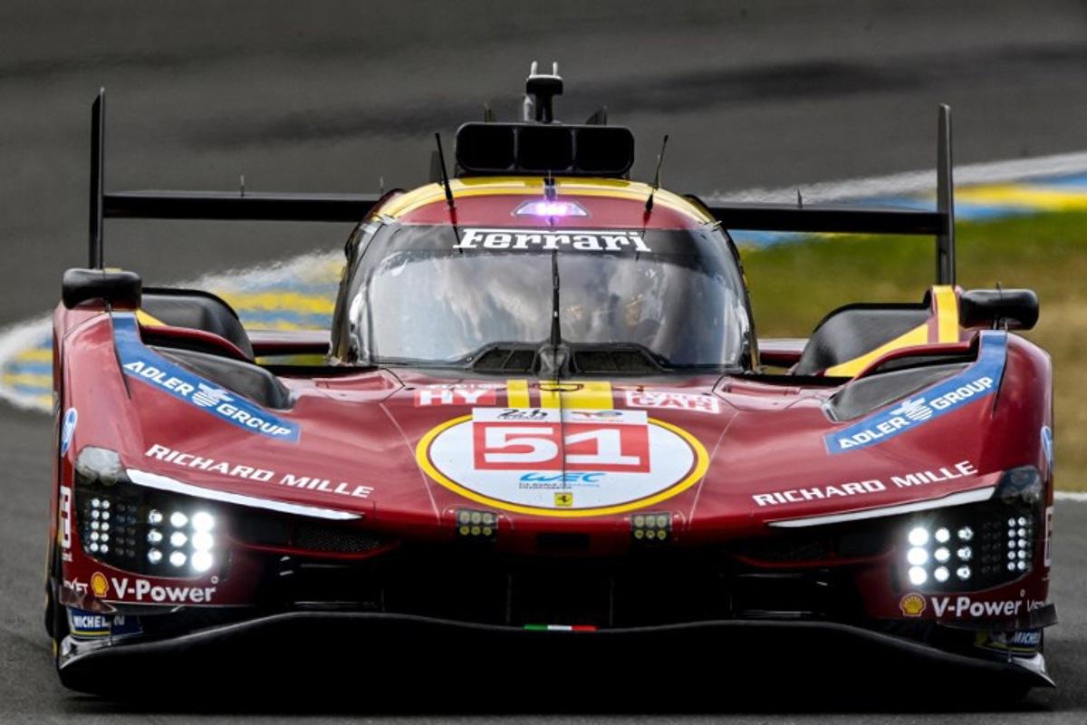 Italian driver Alessandro Pier Guidi steers his Ferrari Hypercar WEC #51 during the test day of the 2025 24 Hours of Le Mans endurance race at Le Mans' circuit, northwestern France, on June 8, 2025. JEAN-FRANCOIS MONIER / AFP