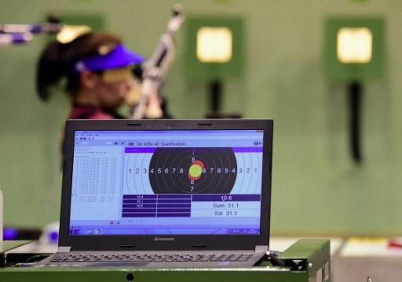 A computer screen shows the result of shooting in AUDI Arena of Gyor on February 26, 2016 during the qualification round of 10m air rifle category for women in the 'Shooting European Championships' here. ATTILA KISBENEDEK / AFP