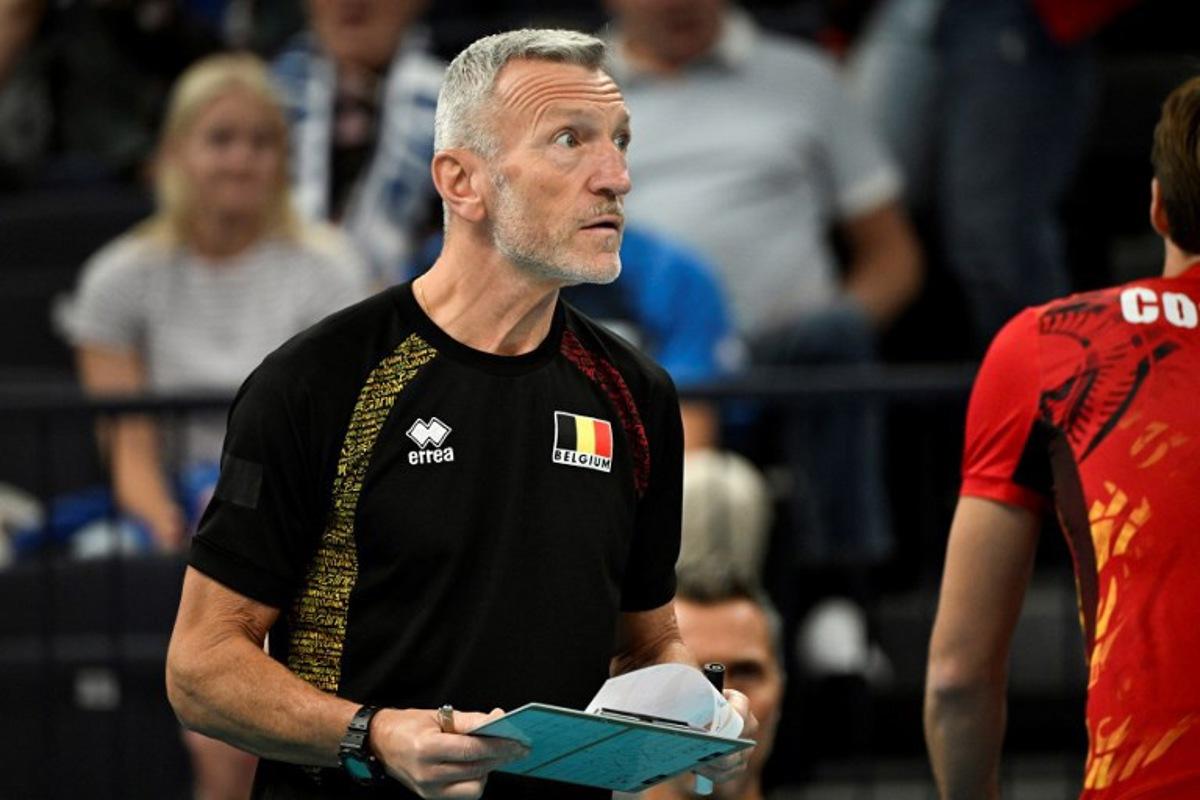 Belgium's Italian head coach Emanuele Zanini reacts during Men's EuroVolley 2026 Pool C match Serbia vs Belgium in Tampere, on September 17, 2026. Emmi Korhonen / Lehtikuva / AFP