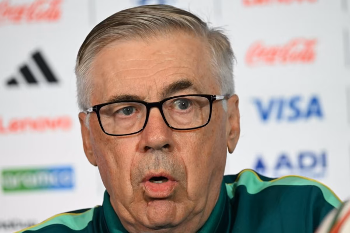 Brazil's Italian head coach Carlo Ancelotti speaks during a press conference on the eve of the 2026 World Cup Round of 32 football match between Brazil and Japan at Houston stadium in Houston on June 28, 2026. RONALDO SCHEMIDT / AFP