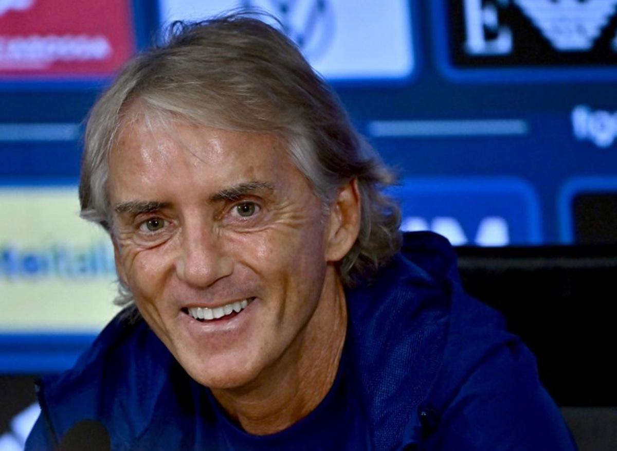 Italy's head coach Roberto Mancini gives a press conference ahead of Italy's UEFA Nations League football match against Belgium, in Coverciano, near Florence, on September 21, 2026. Filippo MONTEFORTE / AFP
