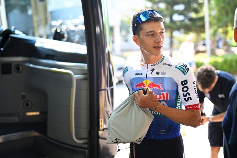 German Florian Lipowitz of Red Bull-BORA-hansgrohe arrives for a training ahead of the 2026 Tour de France cycling race, Thursday 02 July 2026, in Barcelona, Spain. The 113th edition of the Tour de France starts on Saturday 4 July in Barcelona, Spain, and will finish in Paris, France on the 26th of July. BELGA PHOTO JASPER JACOBS