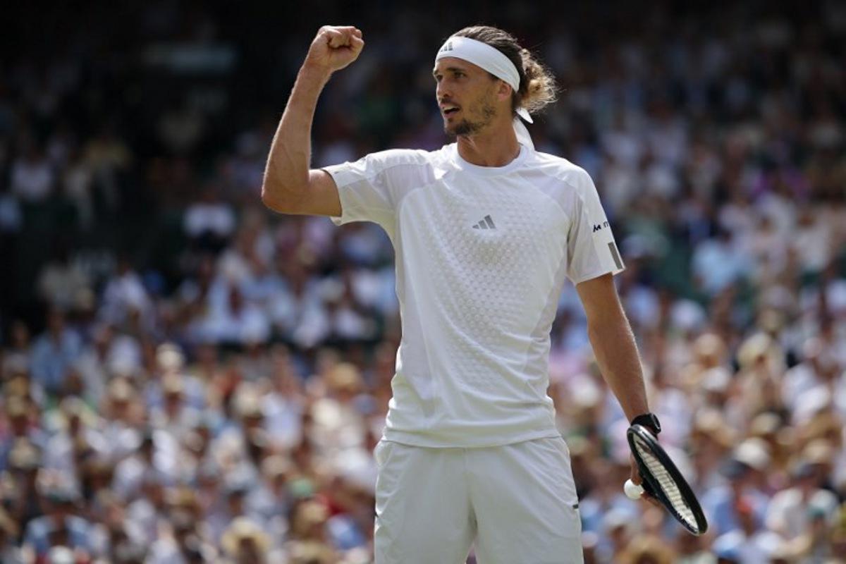Germany's Alexander Zverev celebrates against Britain's Arthur Fery during their men's singles semi-final tennis match on the twelfth day of the 2026 Wimbledon Championships at The All England Lawn Tennis and Croquet Club in Wimbledon, southwest London, on July 10, 2026. Henry NICHOLLS / AFP