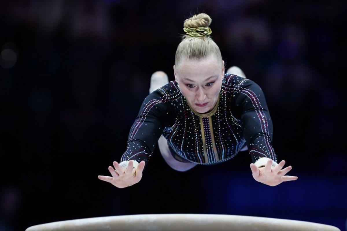 Belgium's Lisa Vaelen competes during the women's vault final of the Women's Artistic Gymnastics European Championships in Leipzig, eastern Germany on May 30, 2025. Ronny HARTMANN / AFP