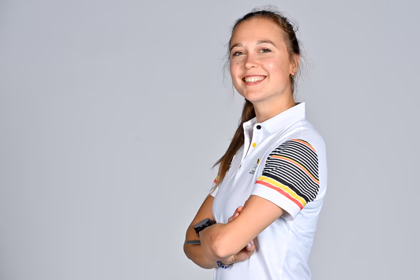 Tinne Gilis poses for the photographer at a photoshoot for the Belgian Olympic Committee BOIC - COIB ahead of the The World Games 2022 sports event, Monday 20 June 2022 in Deurne, Antwerp. BELGA PHOTO DIRK WAEM