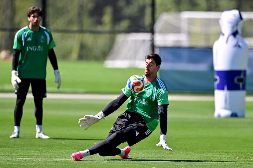 Belgium's goalkeeper Thibaut Courtois pictured during a training of Belgian national soccer team Red Devils in their base camp, home of the Seattle Sounders, Renton, Seattle, USA, on Thursday 11 June 2026. The Red Devils prepare for the 2026 FIFA World Cup. BELGA PHOTO DIRK WAEM