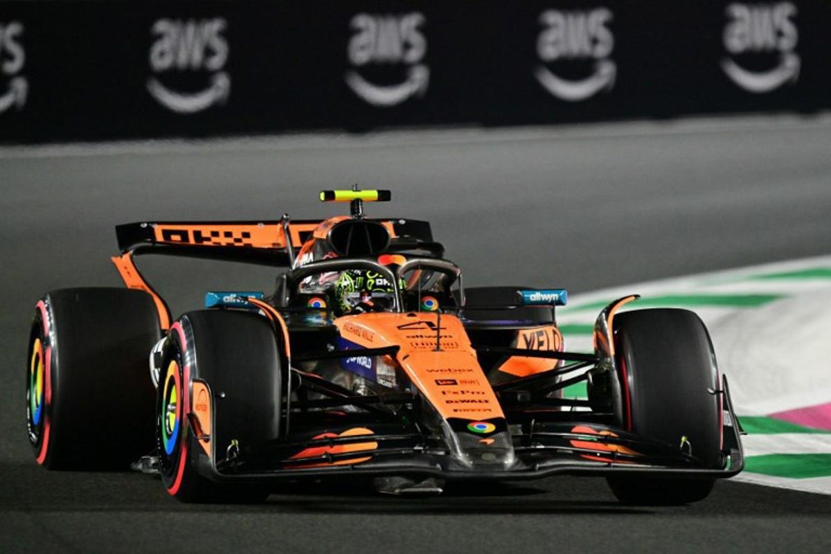 McLaren's British driver Lando Norris drives during the second practice session of the 2025 Saudi Arabia Formula One Grand Prix at the Jeddah Corniche Circuit on April 18, 2025. Giuseppe CACACE / AFP