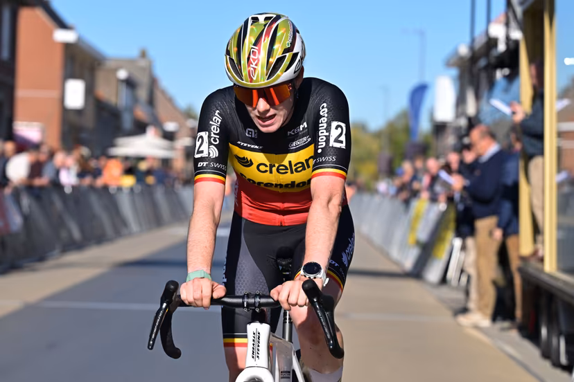 Belgium's Marion Norbert Riberolle crosses the finish line of the women elite race of the 'Kermiscross' cyclocross cycling event, on Thursday 15 October 2026, in Ardooie. BELGA PHOTO DAVID PINTENS