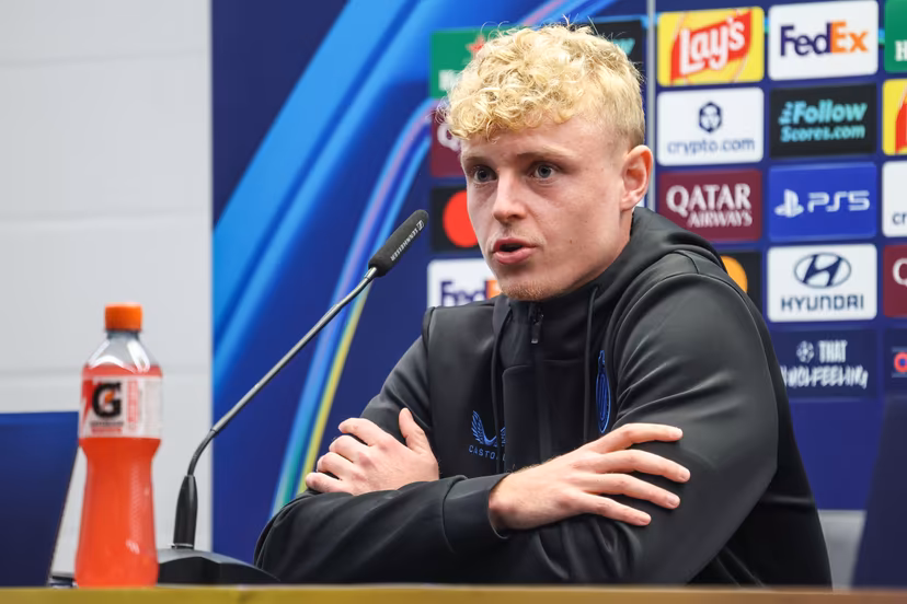 Club's Joaquin Seys is pictured during a press conference of Belgian soccer team Club Brugge KV, Tuesday 20 October 2026 in Knokke-Heist. Club is preparing for the third game in the UEFA Champions League league phase against French team Racing Club de Lens tomorrow. BELGA PHOTO BRUNO FAHY