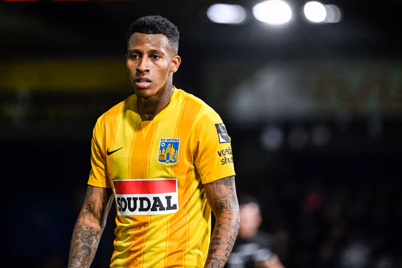 Westerlo's Josimar Alcocer looks dejected during a soccer match between KVC Westerlo and STVV, Friday 06 February 2026 in Westerlo, on day 24 of the 2025-2026 'Jupiler Pro League' first division of the Belgian championship. BELGA PHOTO TOM GOYVAERTS