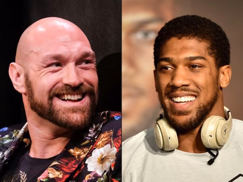 (COMBO) This combination of pictures created on December 14, 2020 shows Boxer Tyson Fury (L) during a press conference in Los Angeles, California on January 25, 2020, and British heavyweight boxer Anthony Joshua during a press conference in Ad Diriyah, a Unesco-listed heritage site, outside Riyadh, on December 4, 2019. Anthony Joshua's promoter Eddie Hearn says a deal for his man to fight Tyson Fury in an all-British world heavyweight unification bout in 2021 could take as little as two days to complete. Plans for a Battle of Britain have accelerated after Joshua, 31, stopped Bulgarian veteran Kubrat Pulev in the ninth round at Wembley Arena on December 12 to retain all three of his belts. FAYEZ NURELDINE, RINGO CHIU / AFP