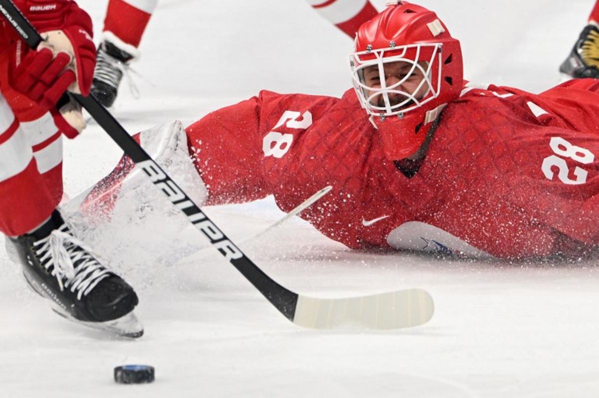 Russian Olympic Committee's goaltender Ivan Fedotov in action during the men's play-off quarterfinal match of the Beijing 2022 Winter Olympic Games ice hockey competition between the Russian Olympic Committee and Denmark, at the Wukesong Sports Centre in Beijing on February 16, 2022. Russian hockey star Ivan Fedotov has been detained for allegedly trying to dodge military service and sent to the country's Far North to serve, Russian media reported on July 4, 2022. One-year military service is mandatory in Russia but is relatively unpopular, and many now fear it due to the prospect of being sent to Ukraine. Kirill KUDRYAVTSEV / AFP