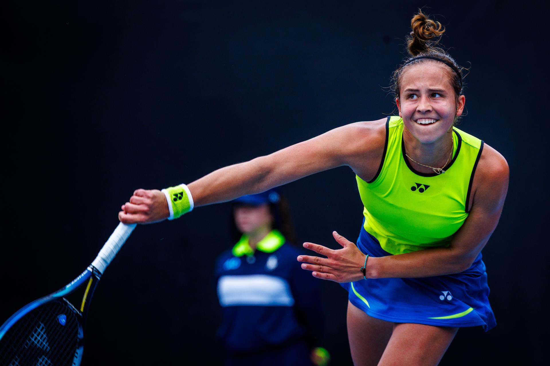 Belgium¿s Hanne Vandewinkel during a qualifying match against USA¿s Carol Young Suh at the Australian Open, Melbourne Park, Melbourne, January 13, 2026. Photo by Patrick Hamilton/SIPA USA) --- BENELUX ONLY ---