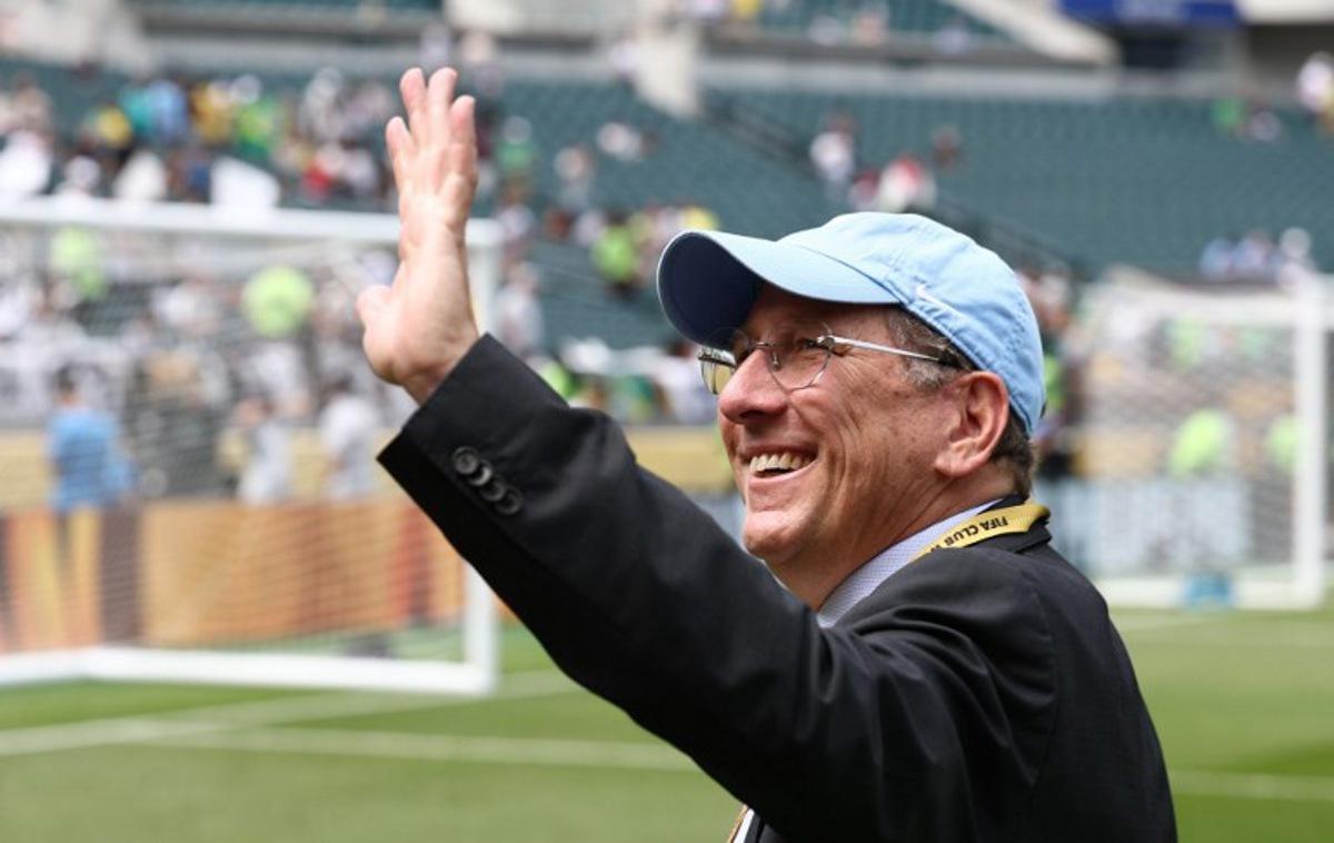 US businessman and owner of Botafogo John Textor acknowledges the crowd ahead the FIFA Club World Cup 2025 round of 16 all-Brazilian football match between Palmeiras and Botafogo at Lincoln Financial Field Stadium in Philadelphia on June 28, 2025. FRANCK FIFE / AFP