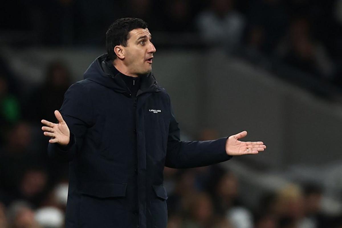 AZ Alkmaar's Belgian coach Maarten Martens gestures on the touchline during the UEFA Europa League, League stage day 3 football match between Tottenham Hotspur and AZ Alkmaar at the Tottenham Hotspur Stadium in London, on October 24, 2024. HENRY NICHOLLS / AFP