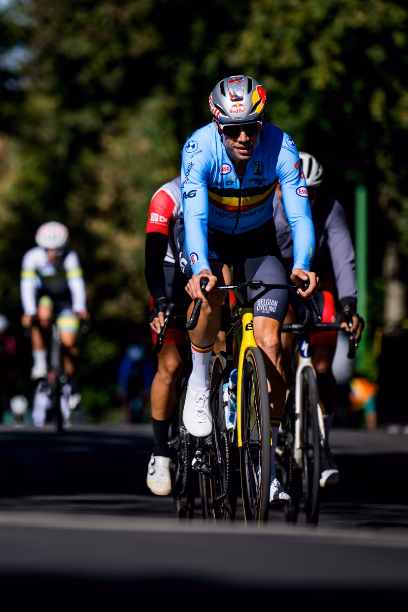 Belgian Wout van Aert pictured in action during a training before the cycling World Championship, in Montreal, Canada, Wednesday 23 September 2026. The UCI road world championships are taking place from 20 to 27 September, in Montreal, Canada. BELGA PHOTO JASPER JACOBS