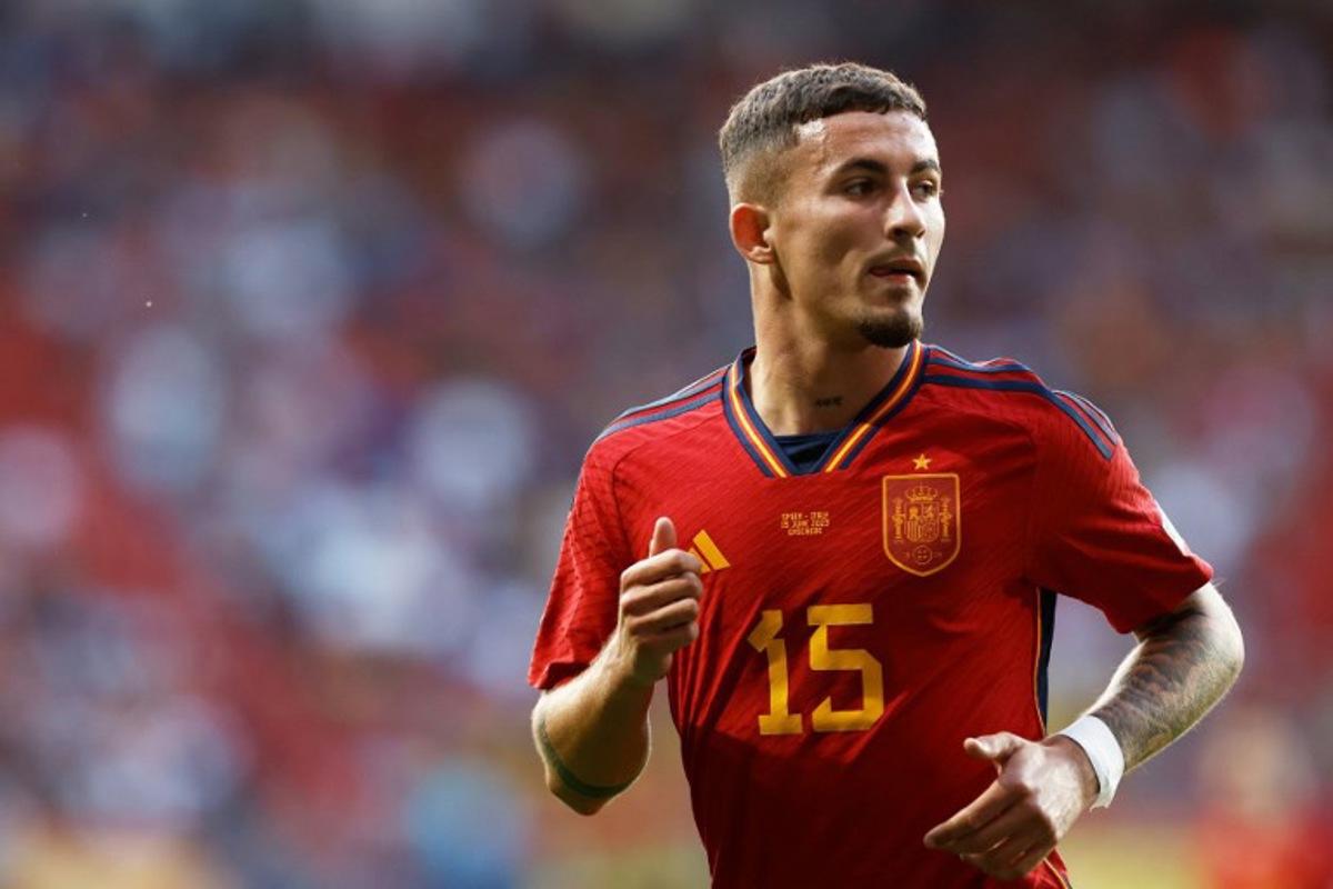 Spain's forward Yeremy Pino looks on during the UEFA Nations League semi final football match between Spain and Italy at the De Grolsch Veste Stadium in Enschede on June 15, 2023. KENZO TRIBOUILLARD / AFP