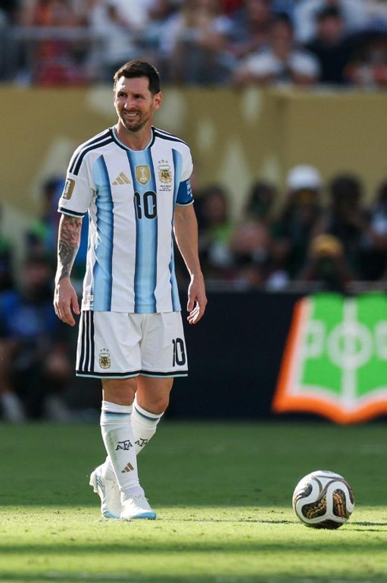 Argentina's forward #10 Lionel Messi reacts during the 2026 World Cup football tournament final match between Spain and Argentina at the New York/New Jersey Stadium in East Rutherford on July 19, 2026. PATRICIA DE MELO MOREIRA / AFP