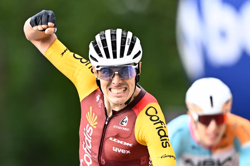 Spanish Alex Aranburu of Cofidis celebrates after winning stage 3 of the Baloise Belgium Tour cycling race, 173km from and to Durbuy, on Friday 19 June 2026. The Baloise Belgium Tour takes place from 17 to 21 June. BELGA PHOTO JASPER JACOBS