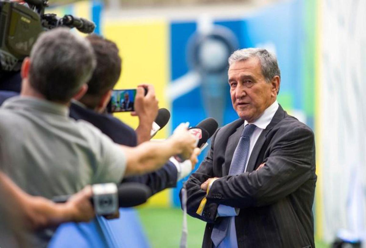 Former Brazilian national team coach and World Champion (1994) Carlos Alberto Parreira attends the inauguration ceremony of Brazilian Football Confederation (CBF) new president Rogerio Caboclo (out of frame), at the CBF headquarters in Barra da Tijuca, Rio de Janeiro, Brazil on April 9, 2019. Douglas Shineidr / AFP