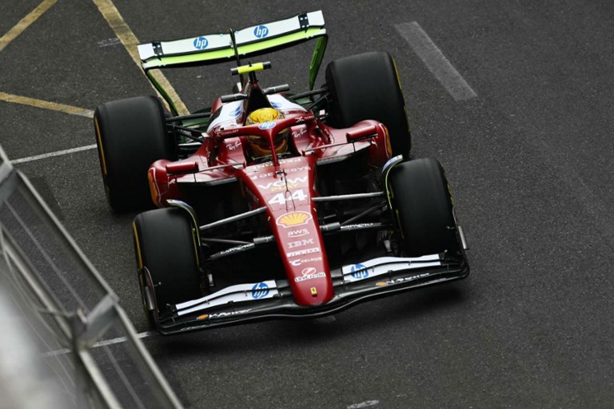 Ferrari's British driver Lewis Hamilton drives during a practice session of the Formula One Azerbaijan Grand Prix at the Baku City Circuit in Baku on September 19, 2025. OZAN KOSE / AFP