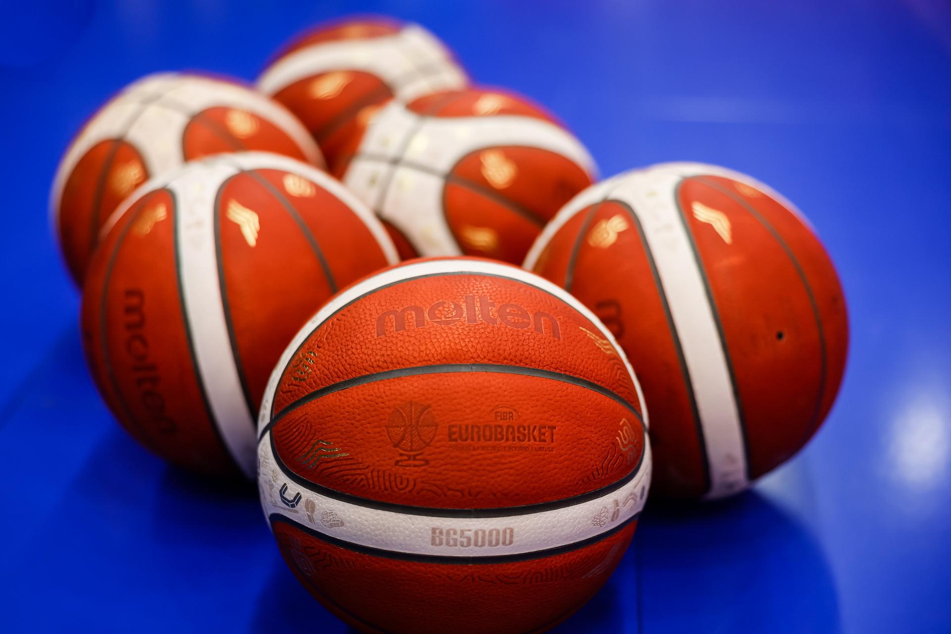 Illustration shows a basketball ball with the logo of FIBA Euro Basket, Thursday 21 August 2025 Euro is held in Cyprus, Finland, Poland and Latvia from August 27th to September 14th 2025. BELGA PHOTO WOJCIECH FIGURSKI - POLAND OUT -