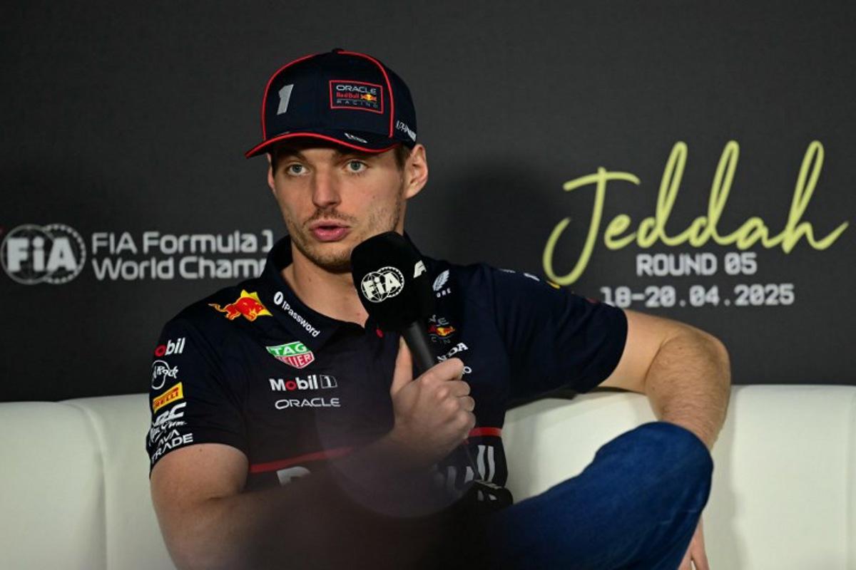 Red Bull Racing's Dutch driver Max Verstappen speaks during a press conference ahead of the 2023 Saudi Arabia Formula One Grand Prix at the Jeddah Corniche Circuit on April 17, 2025. Giuseppe CACACE / AFP
