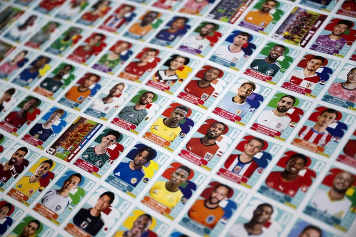 This picture shows a sheet of stickers ready to be trimmed and packaged, featuring football players for the upcoming 2026 FIFA World Cup hosted by the US, Canada and Mexico, at the Panini Group factory in Modena, northern Italy, on April 28, 2026. The Panini Group holds the exclusive rights for the official collectible cards and stickers for the 2026 FIFA World Cup hosted by the US, Canada, and Mexico. MARCO BERTORELLO / AFP