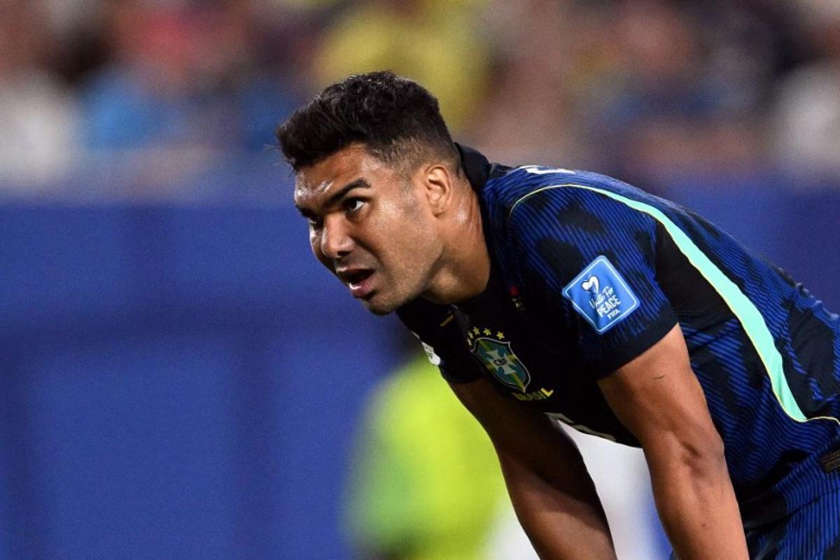 Brazil's midfielder #05 Casemiro reacts at the end of the 2026 World Cup Group C football match between Brazil and Haiti at the Philadelphia Stadium in Philadelphia on June 19, 2026. Mauro PIMENTEL / AFP
