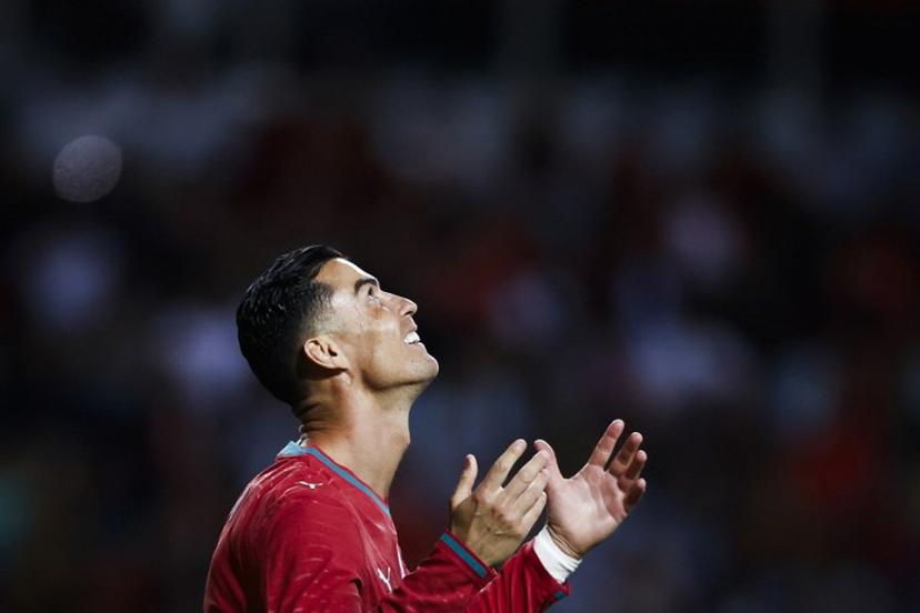 Portugal's forward #07 Cristiano Ronaldo reacts during the international friendly football match between Portugal and Nigeria at Magalhaes Pessoa Stadium in Leiria, on June 10, 2026. FILIPE AMORIM / AFP