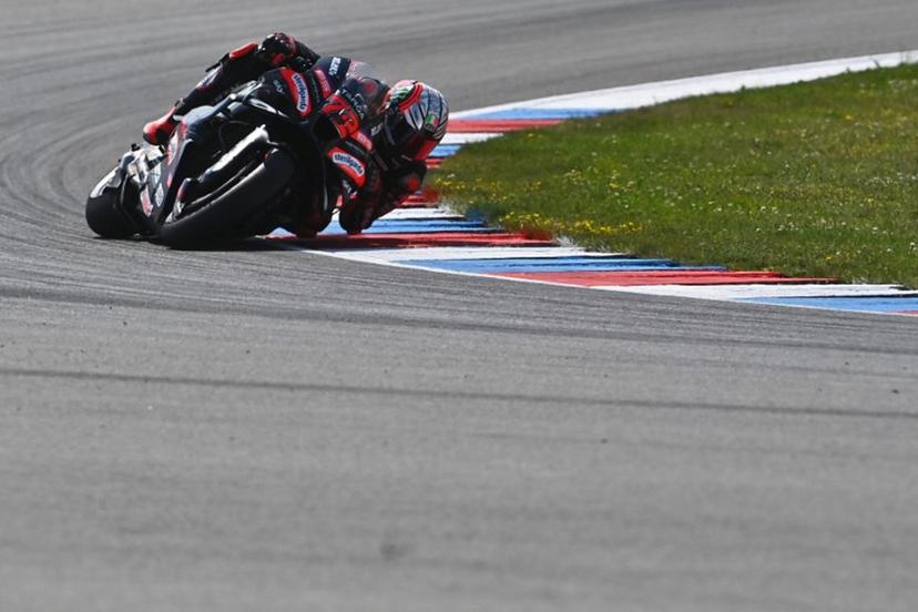 Team Aprilia Racing's Marco Bezzecchi competes during the Sprint race of the MotoGP Grand Prix of Czechia in Brno, Czech Republic, on June 20, 2026. Michal Cizek / AFP