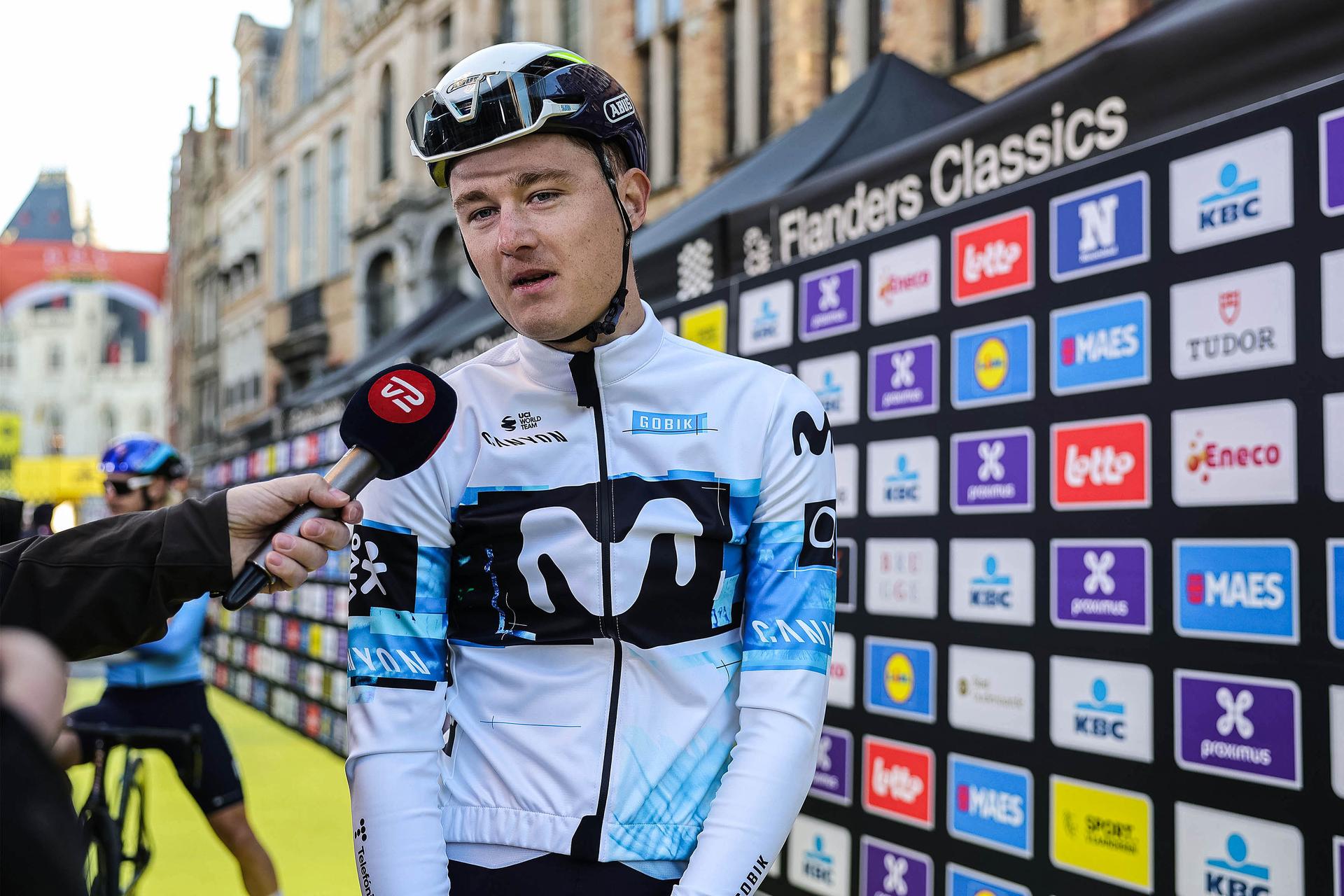 Danish Mathias Norsgaard of Movistar Team pictured at the start of the men's race of the 'Ronde van Vlaanderen/ Tour des Flandres/ Tour of Flanders' one day cycling race, 268,9km from Brugge to Oudenaarde, Sunday 06 April 2025. BELGA PHOTO POOL KEI TSUJI SPRINTCYCLING AGENCY