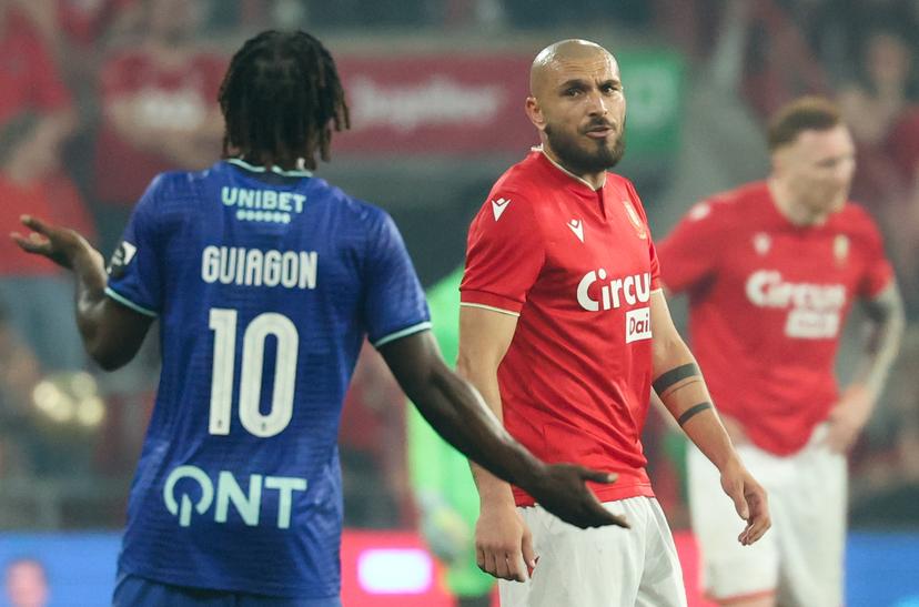 Standard's Teddy Teuma looks dejected during a soccer match between Standard de Liege and Sporting Charleroi, Saturday 23 May 2026 in Liege, on the last day of the Europe Play-offs of the 2025-2026 'Jupiler Pro League' first division of the Belgian championship. BELGA PHOTO VIRGINIE LEFOUR