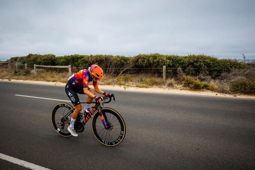 Human Powered Health's Swiss cyclist Petra Stiasny breaks away from the peloton during the women's elite cycling event of the 2026 Cadel Evans Great Ocean Road Race in Geelong on January 31, 2026. CHRIS PUTNAM / AFP